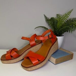 BERTUCHI Made in Spain Quarter Strap Wedge Sandals - Orange Leather SZ 8